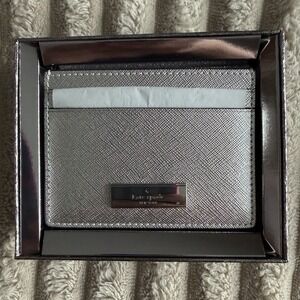 Kate Spade Kenzie Boxed Metallic Small Cardholder KJ022 Silver Saffiano NWT $99